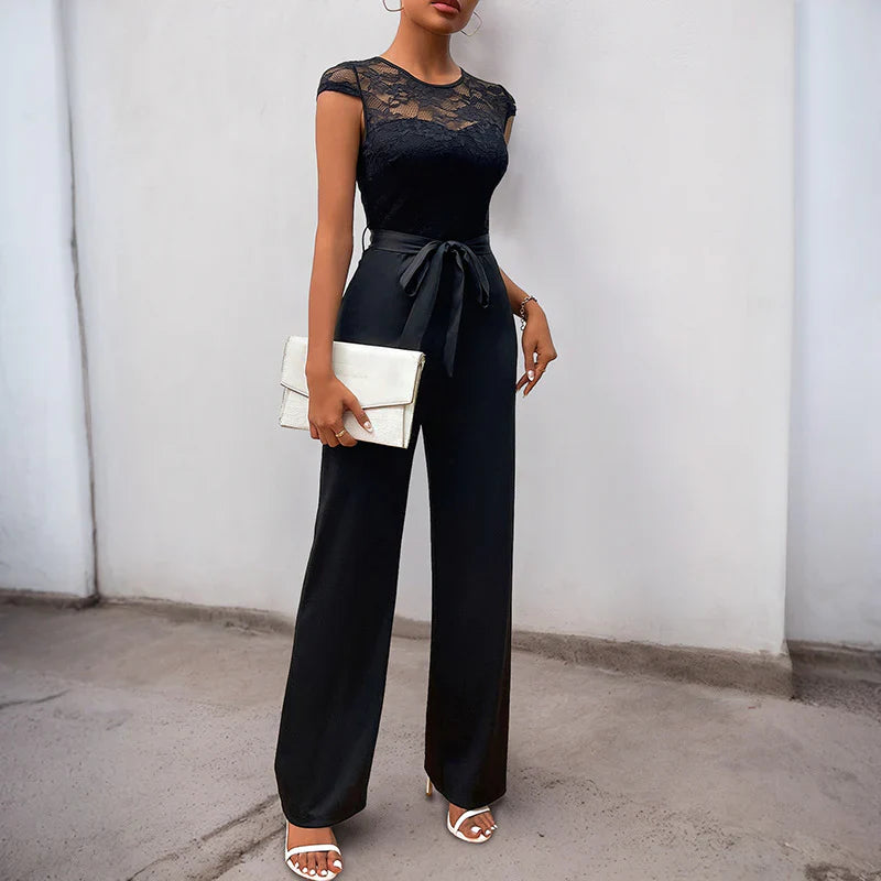 Tailored Fit Lace Bodice Wide Leg Jumpsuit