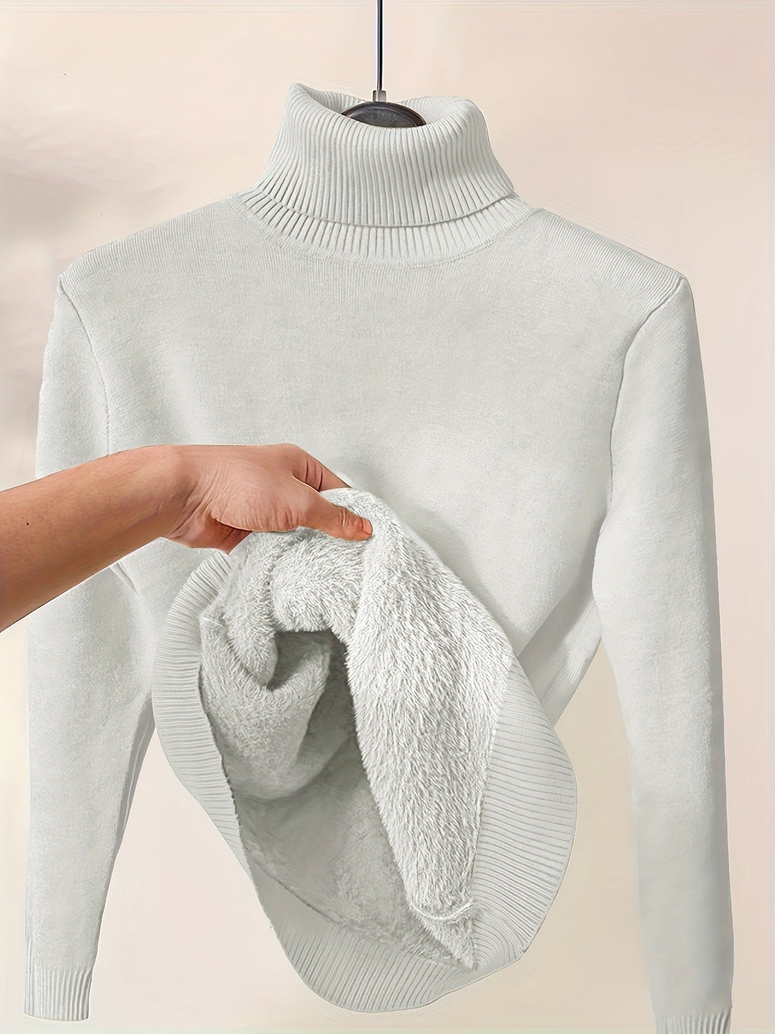 Fleece Lined Ribbed Turtleneck Pullover Sweatshirt