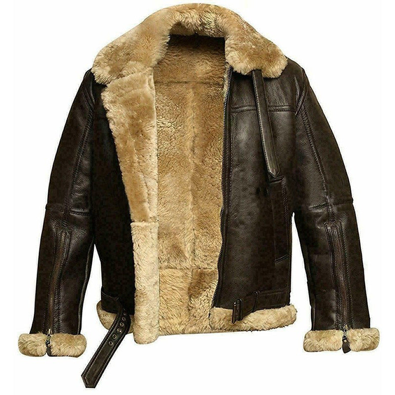 Structured Fit Plush Lined Leather Coat
