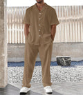 Men's set with short-sleeved shirt and trousers – Relaxed fit – Cotton linen blend