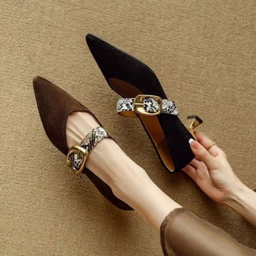 Suede Pointed Toe Mid Heel Mary Jane Shoes
