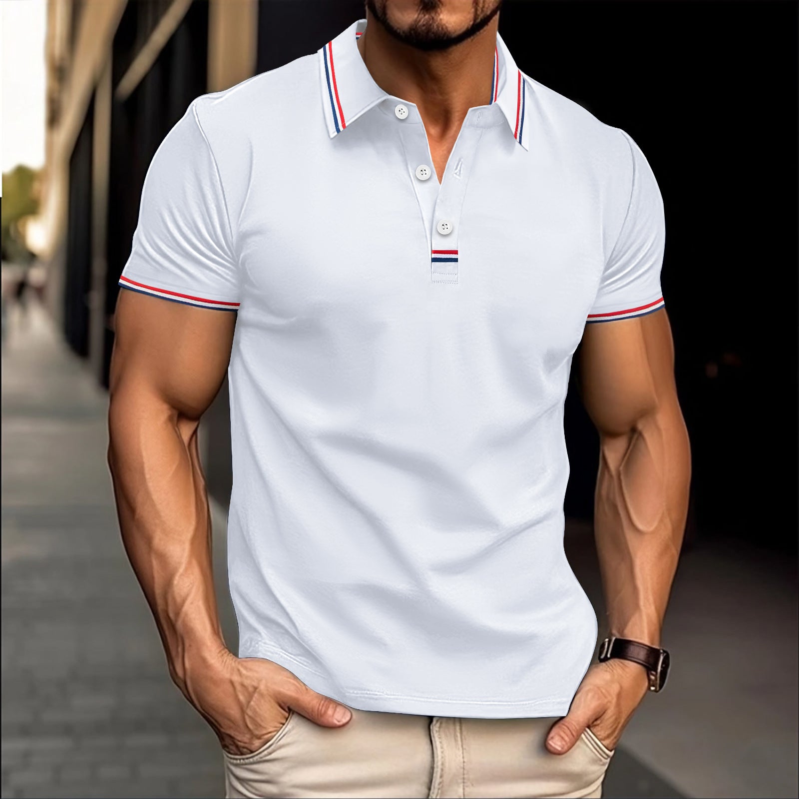 Slim Fit Cotton Blend Ribbed Polo Shirt