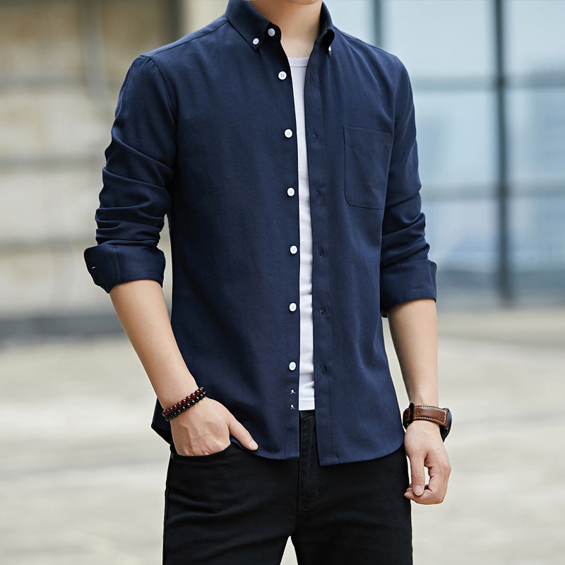 Men's Shirt with Long Sleeves – Slim Fit – Oxford Weave – Button Closure – Chest Pocket