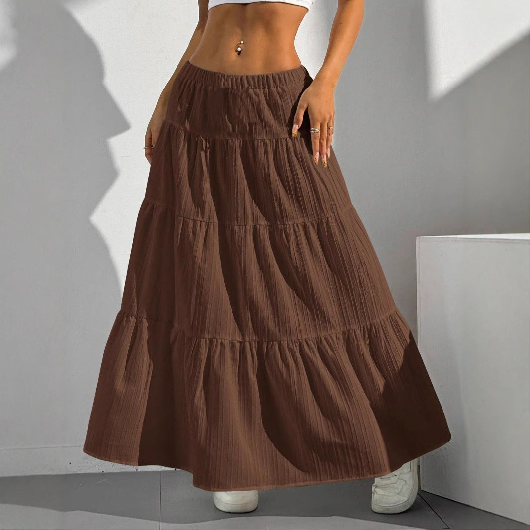 Women's Long Skirt – A-line Fit – Lightweight Cotton Blend – Gathered With Ruffles