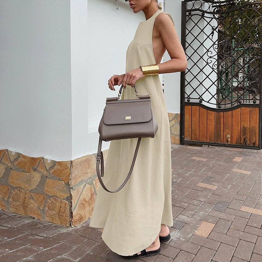 Women's Maxi Dress – Halterneck – Loose Fit – Cotton Linen – Elegant and Airy