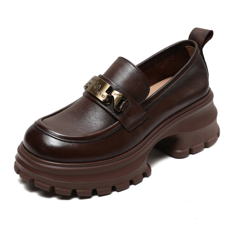 Women's Loafers – Genuine Leather – Chunky Sole – Metallic Detail – Stable Comfort