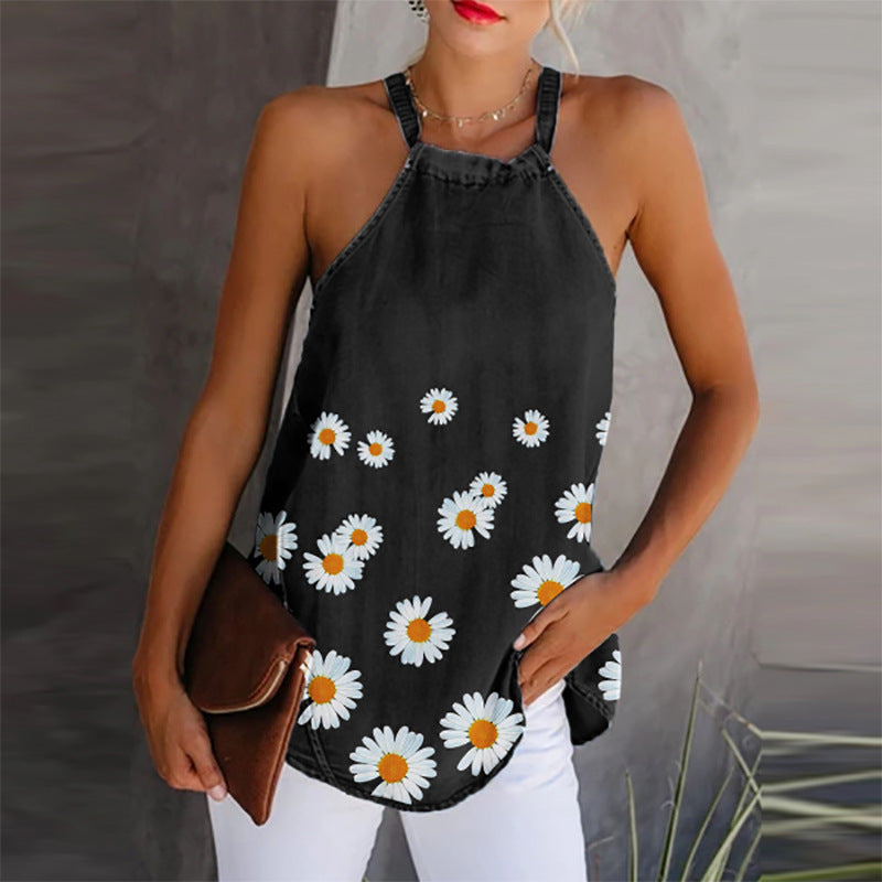 Light Denim Daisy Print Camisole Top