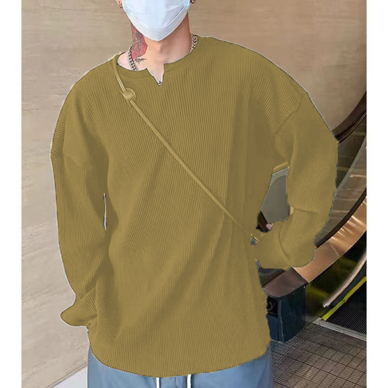 Men's Long-Sleeve T-Shirt – Rib Knit – Relaxed Fit – V-Neck Comfort Top