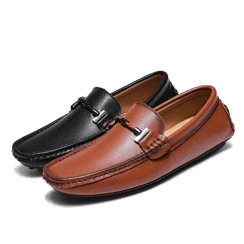 Men's Loafers – Smooth Leather – Slip-On – Metal Buckle – Round Toe – Non-Slip Sole