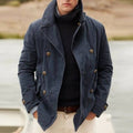Men's Jacket – Heavy Cotton – Slim Fit – Double Breasted – High Collar – Mid-Length