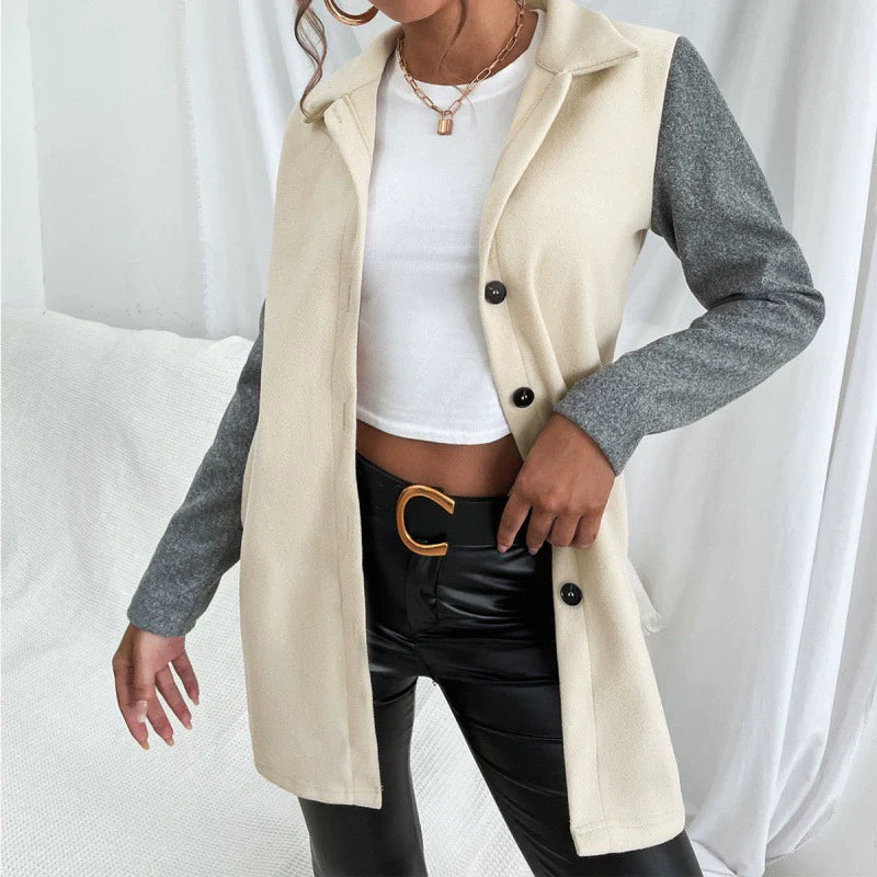 Contrast Sleeve Single-Breasted Windbreaker Jacket