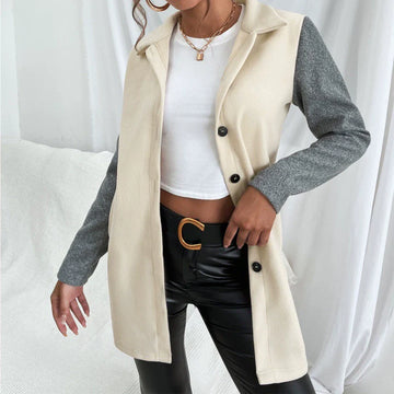Contrast Sleeve Single-Breasted Windbreaker Jacket