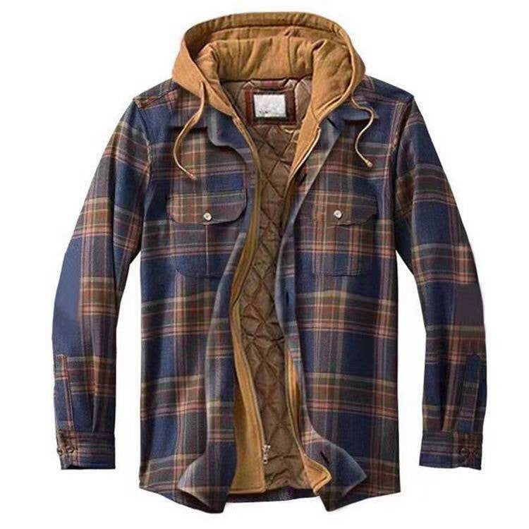 Men's Jacket with Hood – Thick Cotton – Quilted Lining – Casual Fit – Checkered Design
