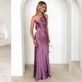 Women's Evening Dress – Slim Fit – Satin Look – Floor-Length – One Shoulder Draped Design