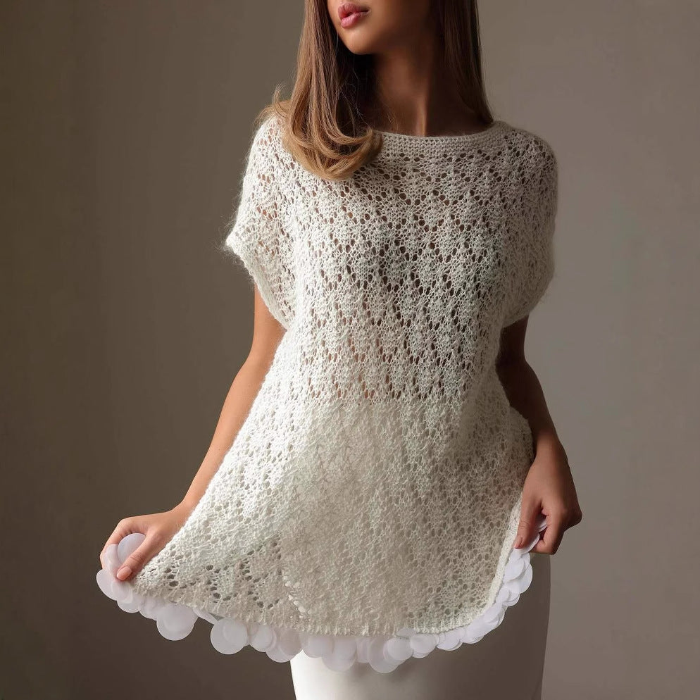 Breathable Loose Fit Lace Edge Knit Blouse