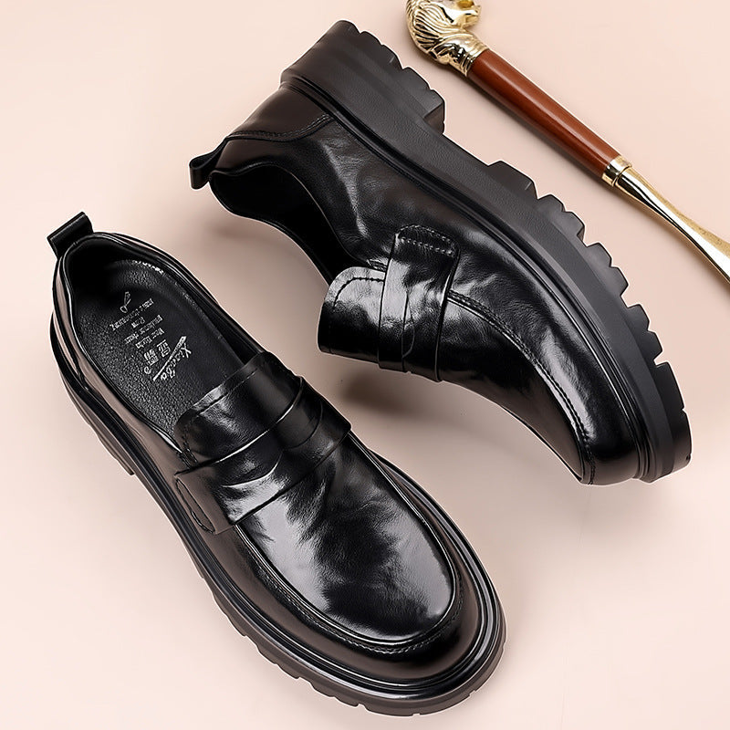 Men's Loafers – Polished Leather – Slip-on Penny Strap – Durable Rubber Sole