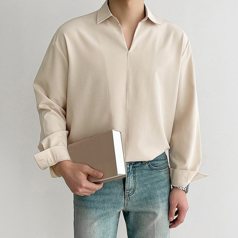 Men's Pullover Shirt – V-Neck – Long-Sleeved – Relaxed Fit – Lightweight and Breathable