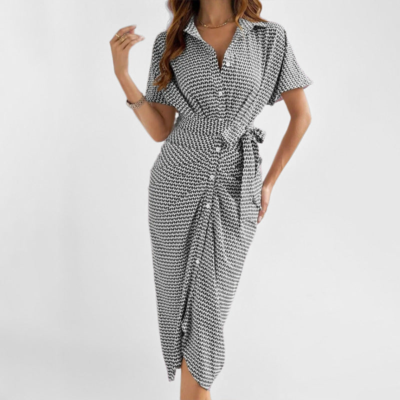 Tailored Tie Belt V-Neck Midi Dress