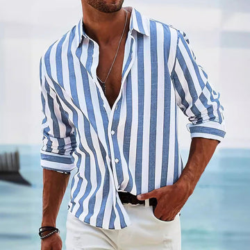 Cotton Linen Blend Relaxed Fit Striped Shirt
