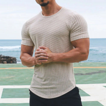Herre T-shirt – Slim Fit – Bomuldsblanding – Rund Hals – Stribet Casual Look