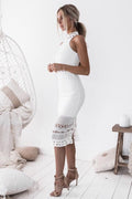 Dress for women – Slim fit – Halterneck – Lace and crochet details – Midi length