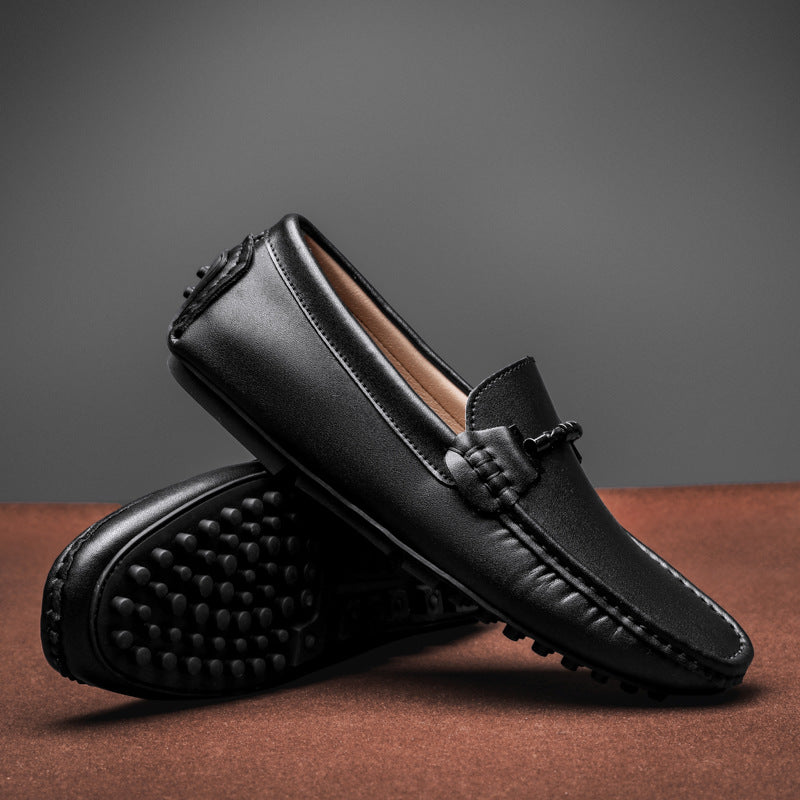 Men's Loafers – Smooth Leather – Slip-On – Metal Buckle – Round Toe – Non-Slip Sole