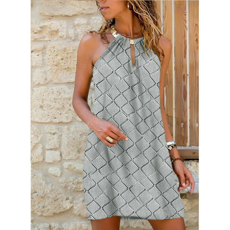 Relaxed Geometric Halter Mini Dress