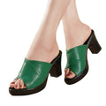 Women's sandals with heel – Leather upper – Block heel – Open toe – Cross strap design