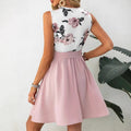 Women's Dress – Slim Fit – Sleeveless – Round Neck – Floral With Belt
