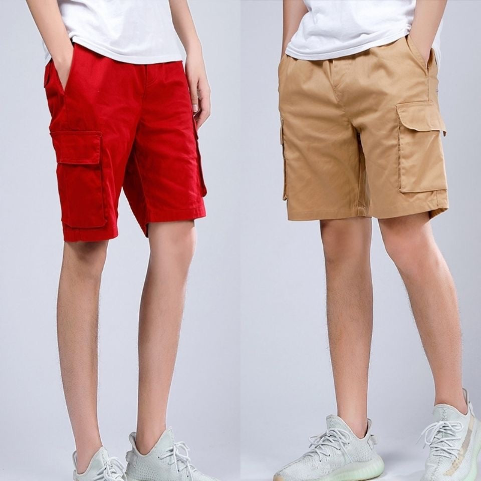 Men's Cargo Shorts – Loose Fit – 100% Cotton – Knee-Length with Multiple Pockets