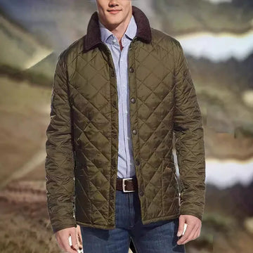 Corduroy Collar Diamond Quilted Jacket