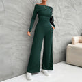 Women's Suit Clothing – Slim Fit Long-Sleeved Top – High-Waisted Wide Pants
