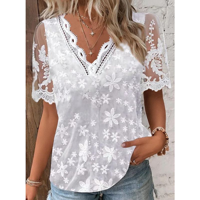 Relaxed Fit Sheer Sleeves Floral Blouse