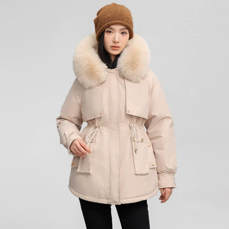 Weather-Resistant Faux Fur Collar Parka Jacket