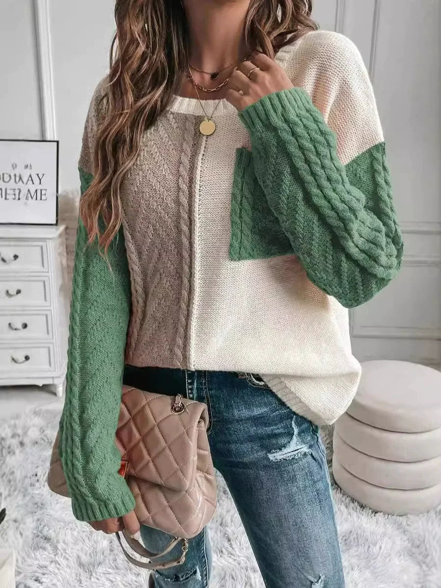 Relaxed Patchwork Wool Pullover Sweater