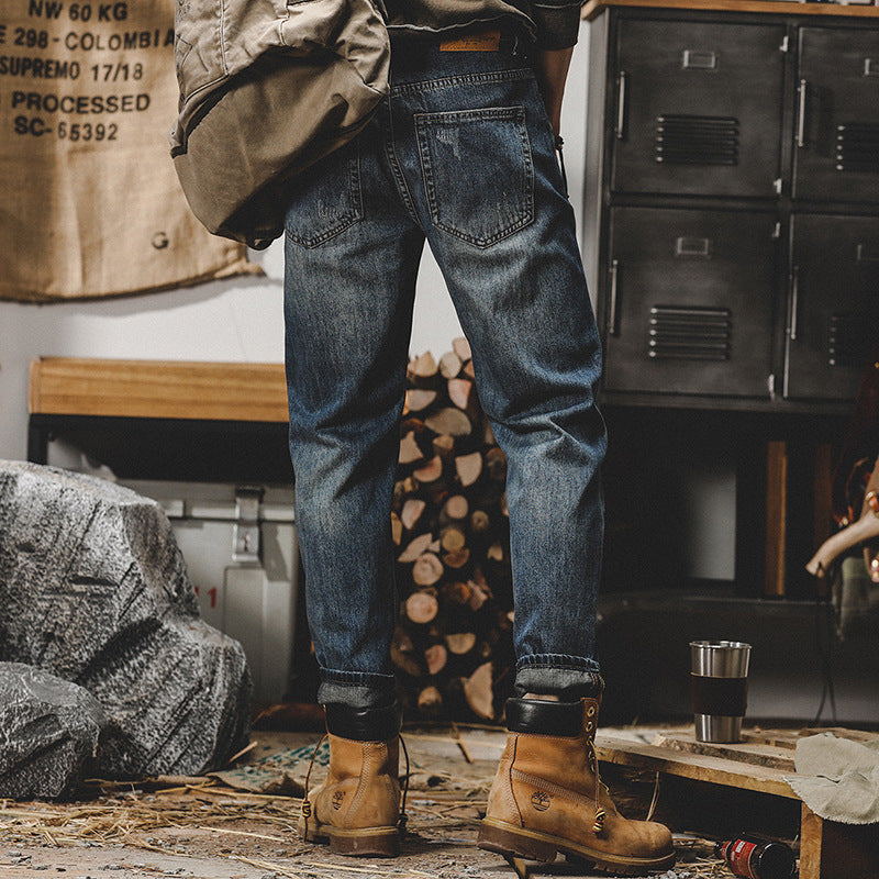 Stonewashed Distressed Relaxed Straight Leg Jeans