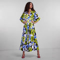 Women's Dress – High Waist – Floral Print – V-Neck – Slit and Loose Fit