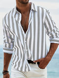 Men's Shirt with Long Sleeves – Cotton Linen Blend – Relaxed Fit – Striped Design