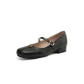 Women's shoes flat – Leather look – Square Toe – Buckle strap – Low block heel casual style