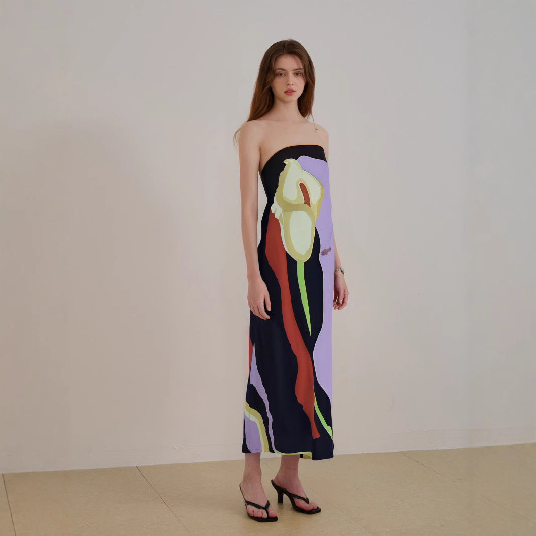 Women's Midi Dress – Strapless – Lightweight – Flowing Fit – Abstract Pattern