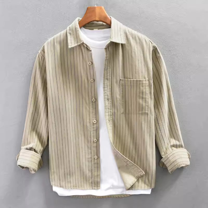 Cotton Blend Relaxed Fit Vertical Stripes Shirt