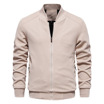 Herre bomberjakke – Slim fit – Tekstureret materiale – Lynlåslukning – Ribkanter