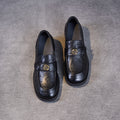 Women's Loafers – Leather – Narrow Fit – Low Heel – Moc Toe – Camellia Detail