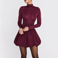 Dress for women – Slim fit mini dress – High neck – Long sleeves – A-line cut