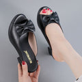 Women's Heeled Sandals – Faux Leather – Open Toe – Chunky Heel – Bow Detail