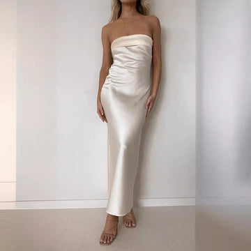 Dame Maxi Kjole – Satin – Stropløs – Slank Pasform – Aftenbrug Elegant Stil