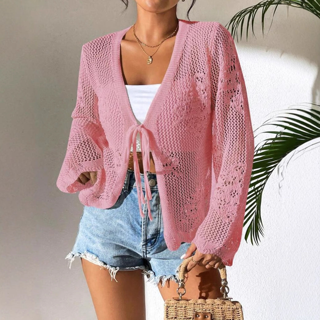 Women's Cardigan – Lightweight Knit – Loose Fit – Open Front – Long Sleeves