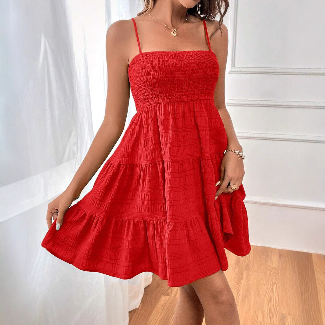 Breathable Smocked Ruffled A-line Dress