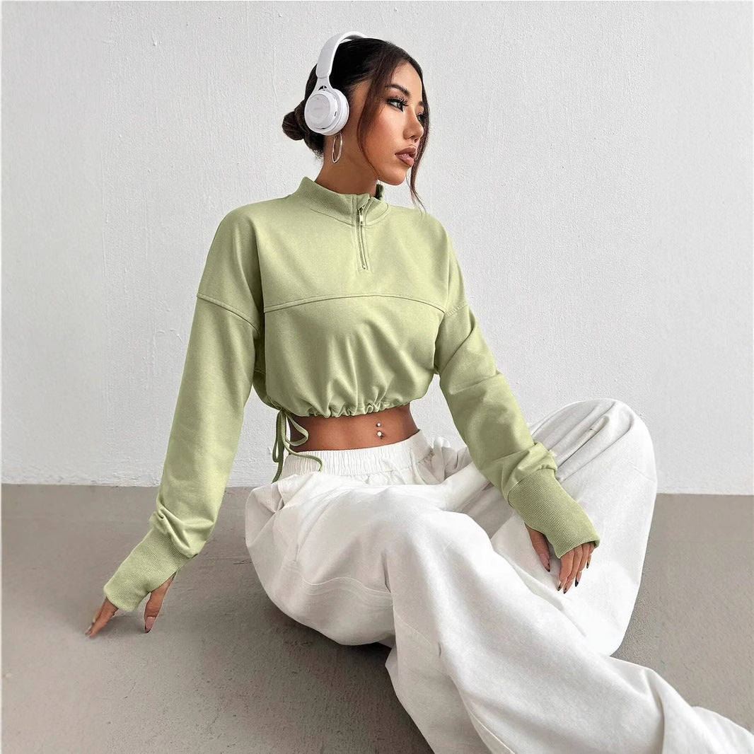 Dame sweatshirt – cropped pasform – afslappet snit – bomuldsblanding – lynlåshals