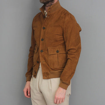 Herrejakke – Ruskind – Slim Fit – Ståkrave – Knaplukning – Ribmanchetter